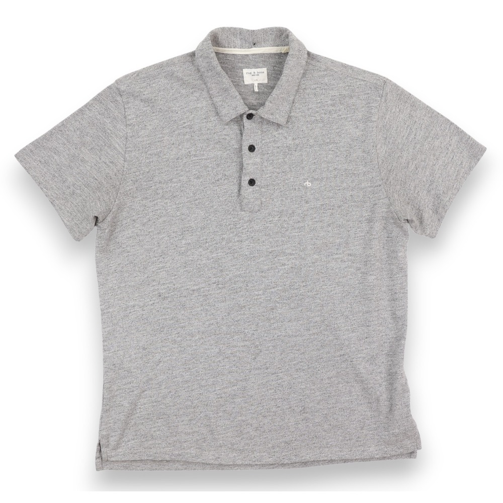 Rag & Bone Polo Shirt Mens Large Gray Solid Jersey Knit Short Sleeve Casual
